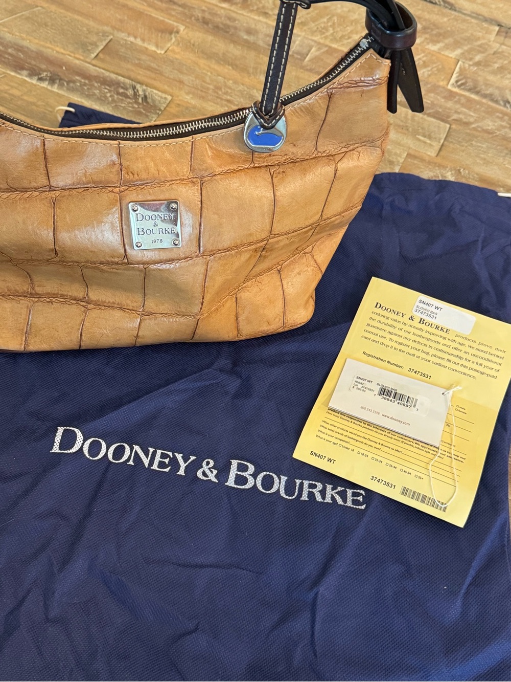 Dooney & Bourke Wheat Croc Embossed Leather Shoulder Bag + Dust Bag
